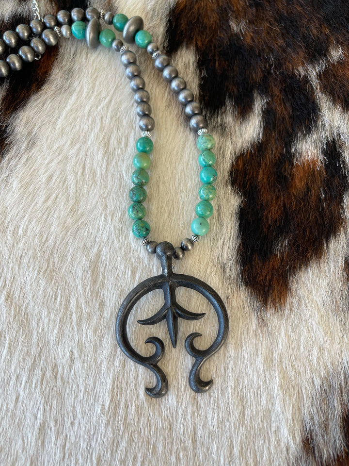 Faux Pearl & Green Turquoise Naja Necklace