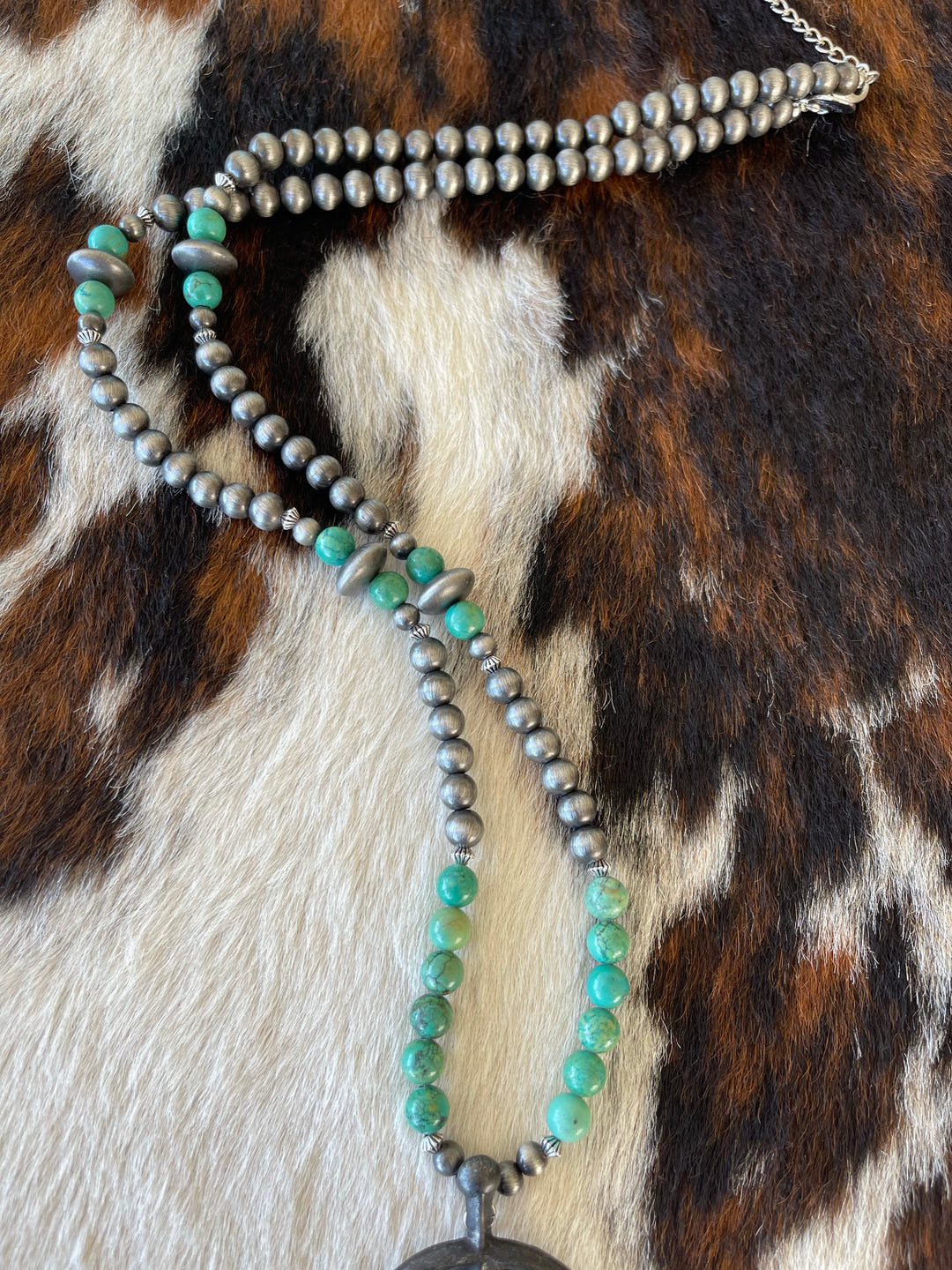 Faux Pearl & Green Turquoise Naja Necklace